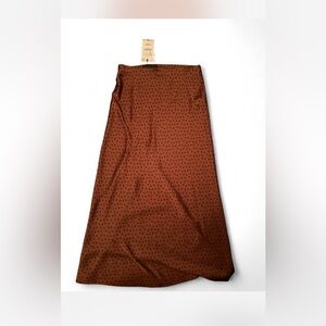 Zara Brown satin Skirt with Black Dots
